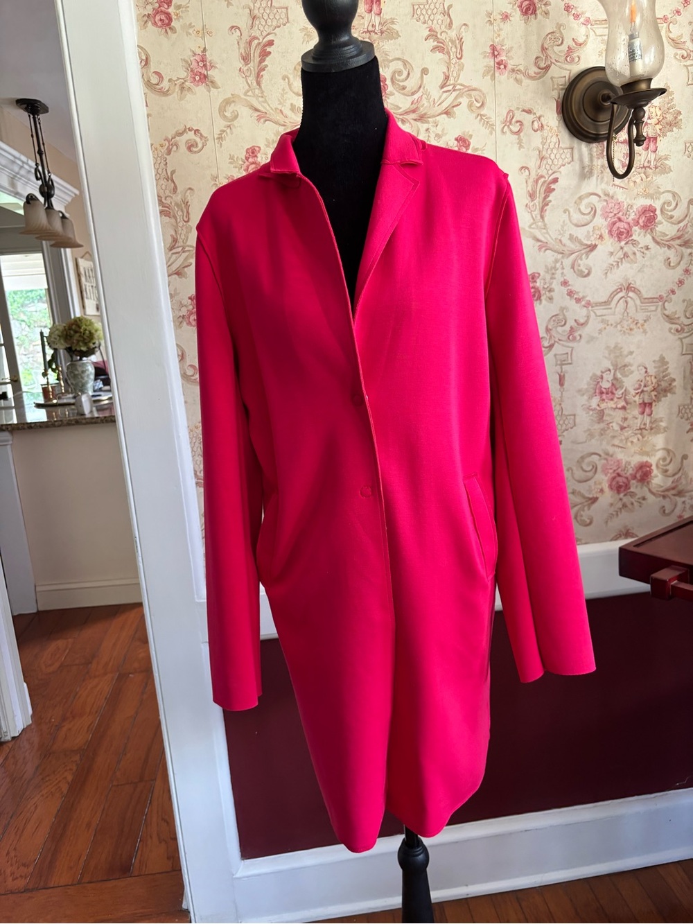 Women’s Vibrant Pink Long Trench Coat - Elegant Minimalist Design